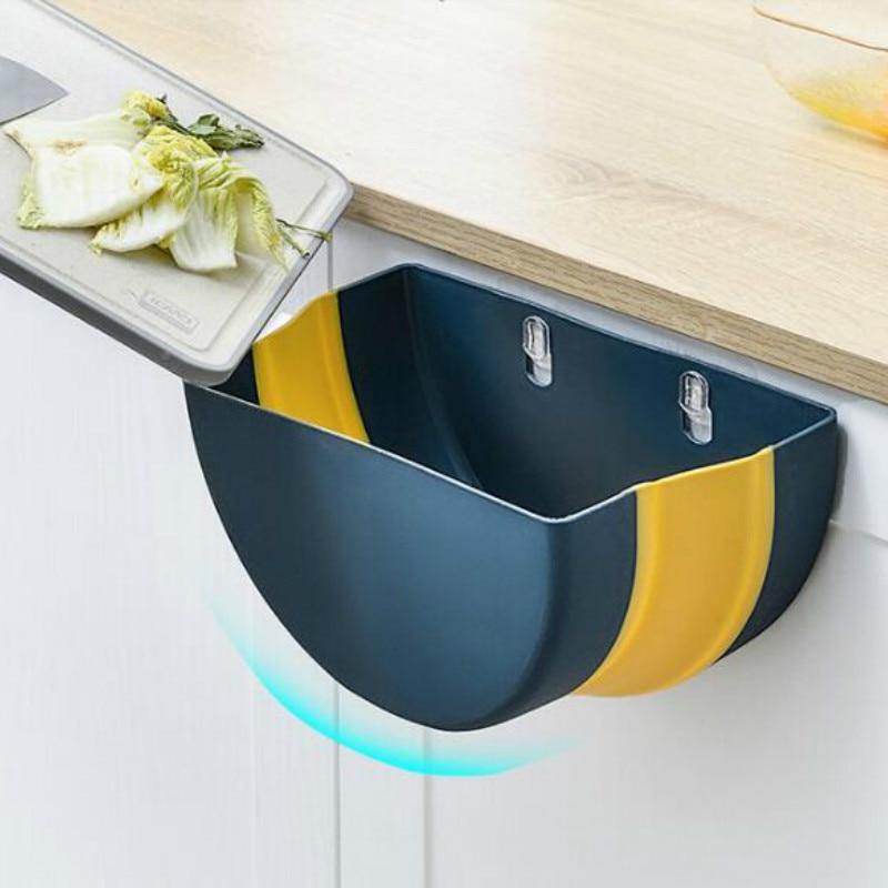 Household Wall Mounted Folding Waste Bin Kitchen Cabinet Door Hanging Trash Cans - MY STORE LIVING