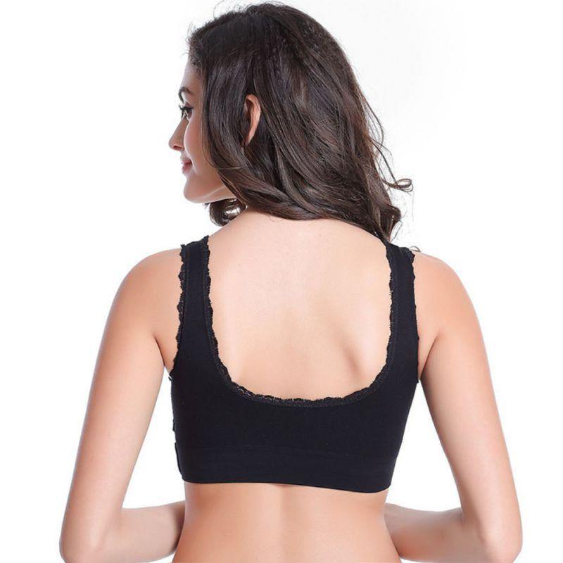 Plus Size Lingerie Lace Solid Color Cross Side Buckle Without Rims Gathered Sports Underwear Sleep Bra - MY STORE LIVING