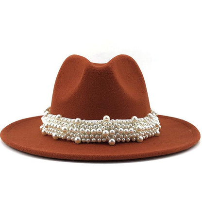 Casual Leather Pearl Ribbon Hat - MyStoreLiving