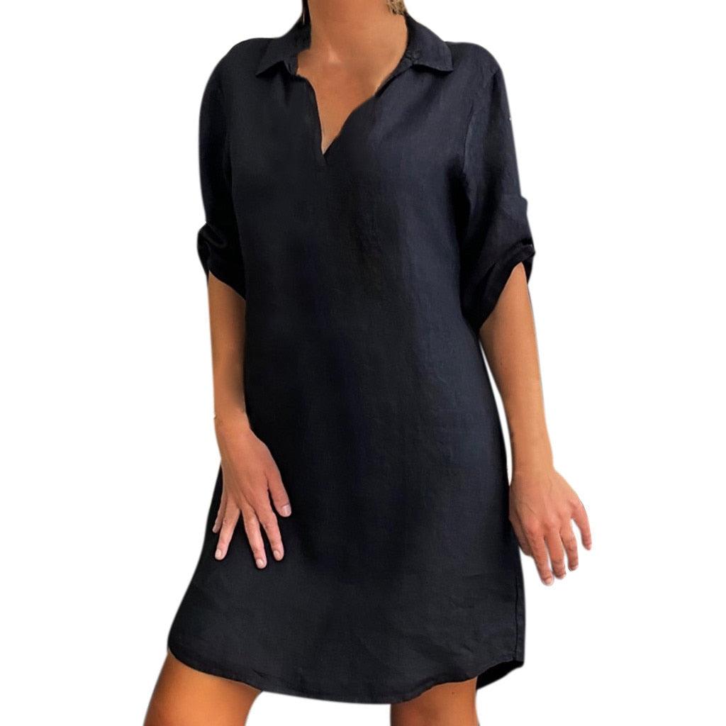 Women Cotton Shirt Dress - MyStoreLiving