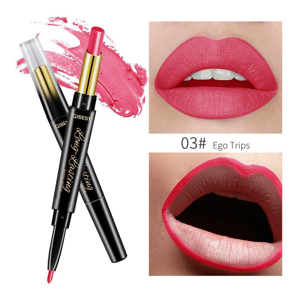QIBEST Double Head Lipstick Moisturizing Matte Lipstick + Lip Liner Rotating Lip Liner - MY STORE LIVING