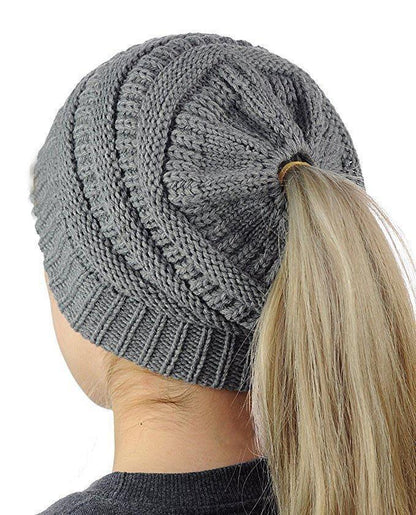 Horsetail hat Winter warm Branded Female cap hat For Women's foldable Knitted - MY STORE LIVING