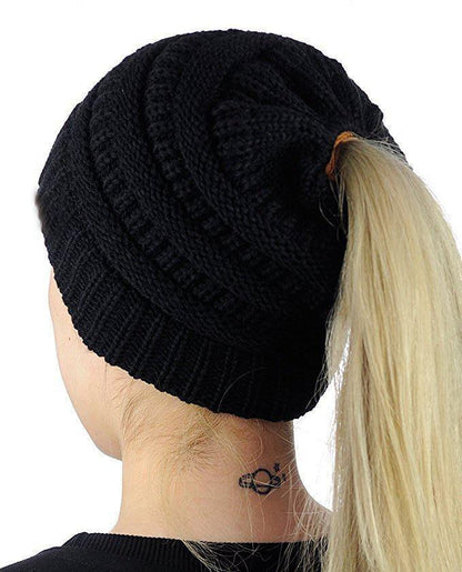 Horsetail hat Winter warm Branded Female cap hat For Women's foldable Knitted - MY STORE LIVING