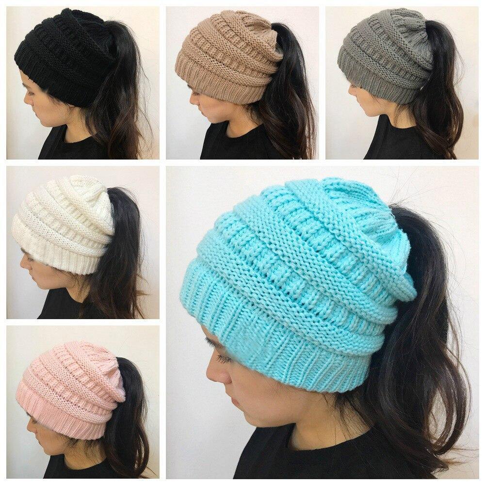 Horsetail hat Winter warm Branded Female cap hat For Women's foldable Knitted - MY STORE LIVING