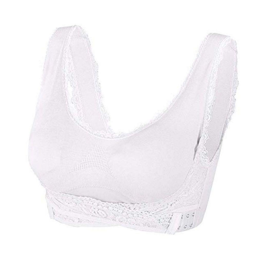 Plus Size Lingerie Lace Solid Color Cross Side Buckle Without Rims Gathered Sports Underwear Sleep Bra - MY STORE LIVING