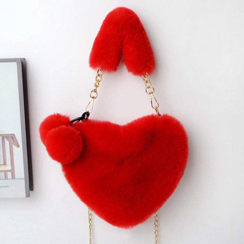 Soft Warm Faux Fur Handbag Fuzzy Crossbody Bag Heart Shape Soft Plush Purse - MyStoreLiving