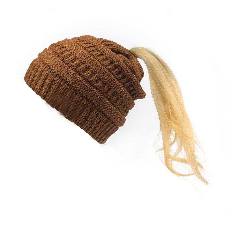 Horsetail hat Winter warm Branded Female cap hat For Women's foldable Knitted - MY STORE LIVING