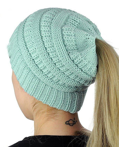 Horsetail hat Winter warm Branded Female cap hat For Women's foldable Knitted - MY STORE LIVING