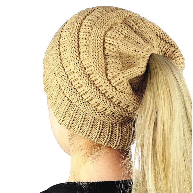 Horsetail hat Winter warm Branded Female cap hat For Women's foldable Knitted - MY STORE LIVING