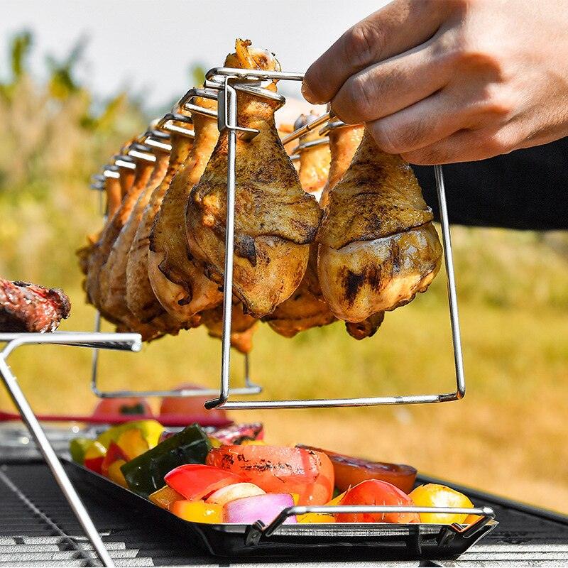 Folding Chicken Leg Barbecue Rack | 14 Slot BBQ Rib Shelf - MyStoreLiving