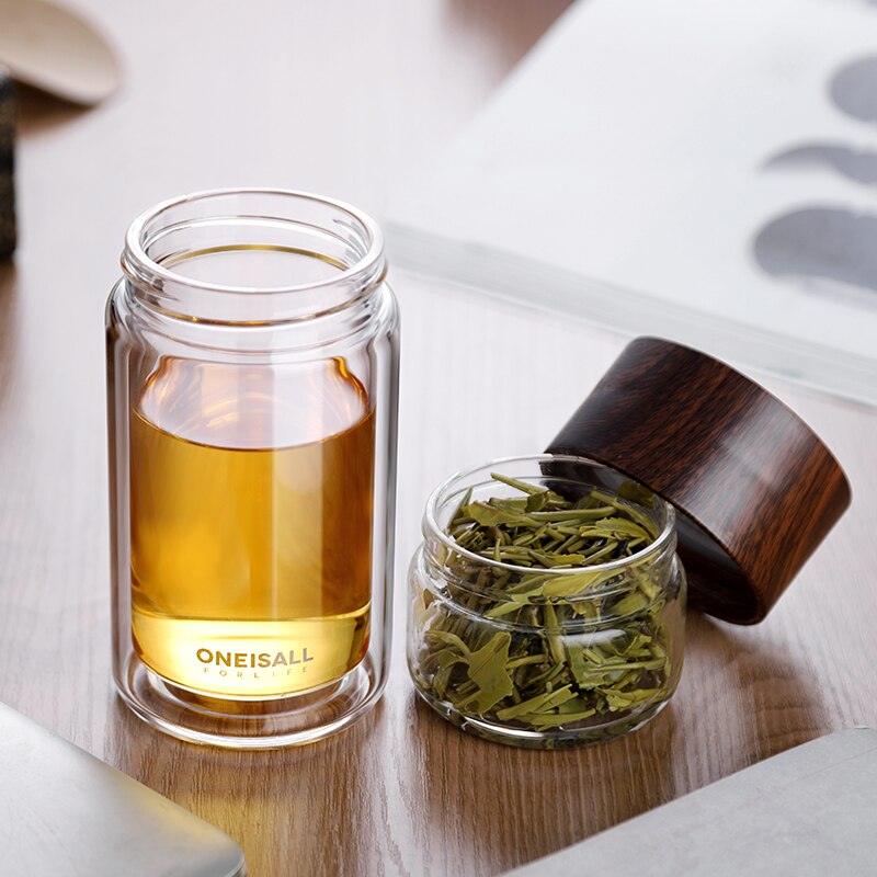 Tea Travel Companion with Wood Grain Double Wall Glass - MyStoreLiving