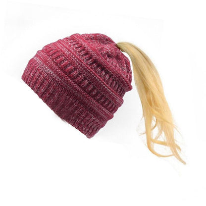 Horsetail hat Winter warm Branded Female cap hat For Women's foldable Knitted - MY STORE LIVING