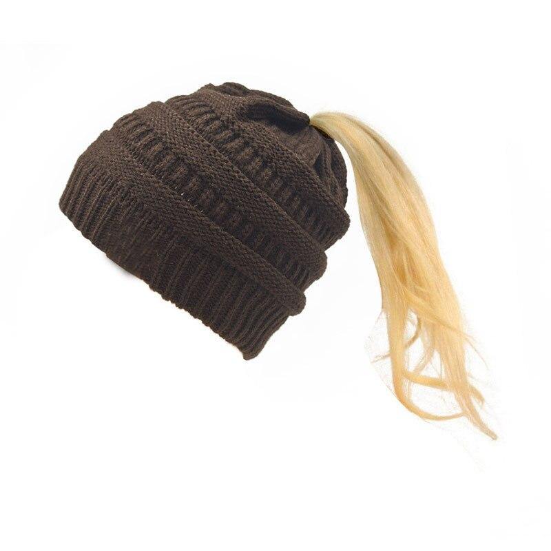 Horsetail hat Winter warm Branded Female cap hat For Women's foldable Knitted - MY STORE LIVING