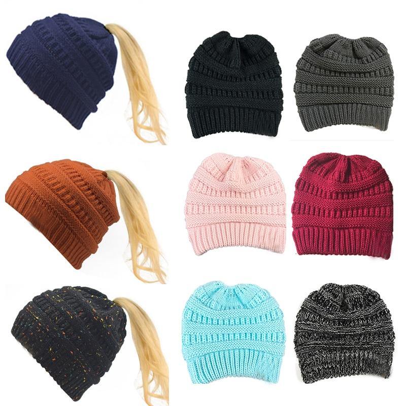 Horsetail hat Winter warm Branded Female cap hat For Women's foldable Knitted - MY STORE LIVING
