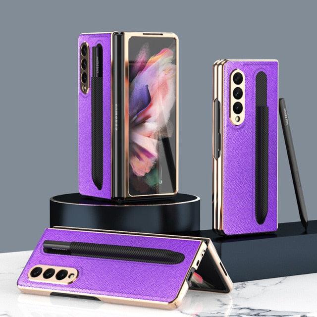 Anti-Fall Case For Samsung Galaxy Z Fold 3 Case Luxury Shockproof Cover With Pencil Bag - MyStoreLiving